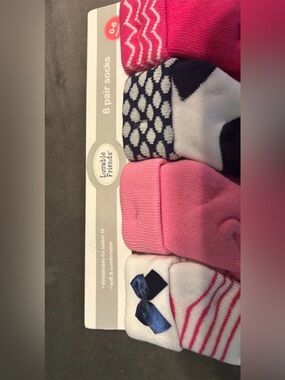 Luvable Friends Pink & Navy Patterned Kids Socks - 8 Pair